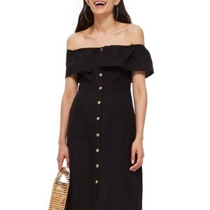 Topshop Linen Off-Shoulder Bardot Midi Dress
